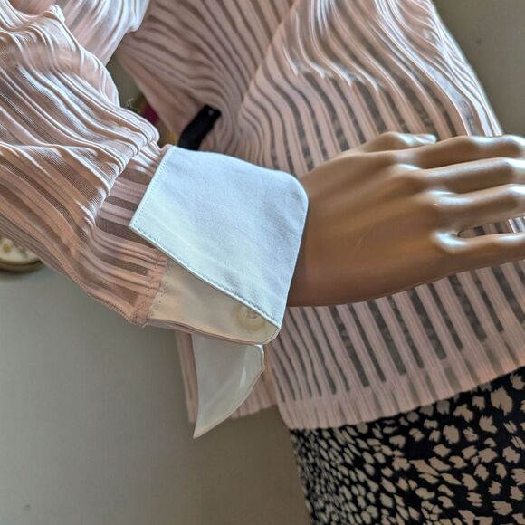 Vintage Y2K Liz Claiborne Blouse Zip Front Pink Striped Mesh Plus Size 1X Petite - Picture 7 of 11